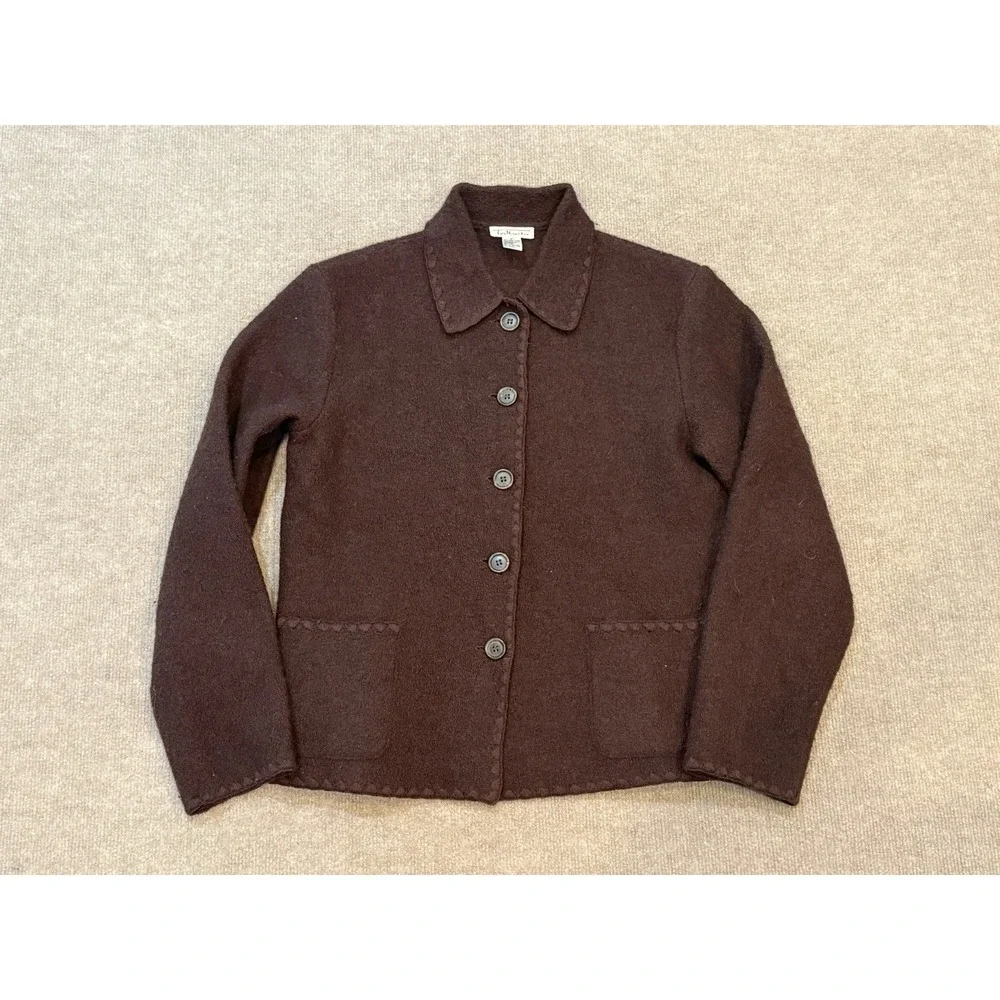 VTG Vintage Talbots Women's Cardigan 100% Merino Wool Size Large Brown